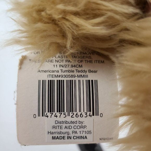 Dan Dee Americana Teddy Bear Boy Plush Brown 11" w Bow USA Patriotic 4th July - Picture 5 of 6